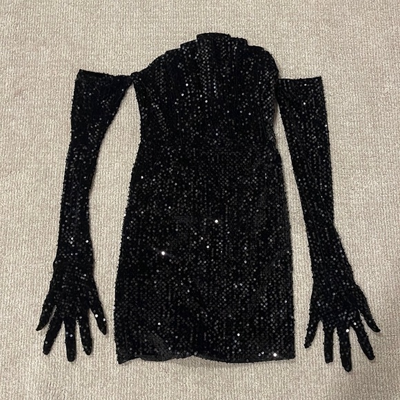 Dresses Black Sequence Dress W Attached Gloves Poshmark